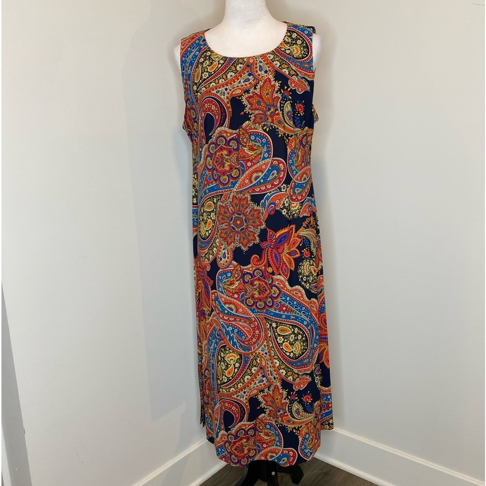 Tommy Hilfiger Women’s Multicolor Paisley Midi, Sleeveless, Round Neck Dress